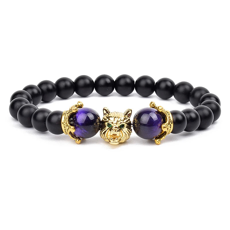 Bracelet Men Black Matte Agates Bead Vintage
