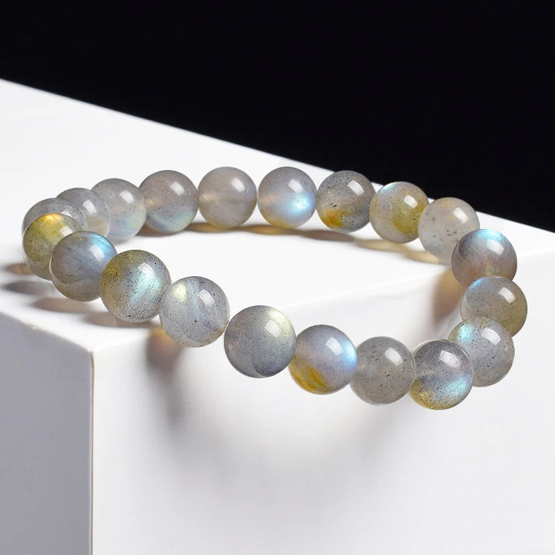 Natural Grey Labradorite Bracelets Flash Smooth