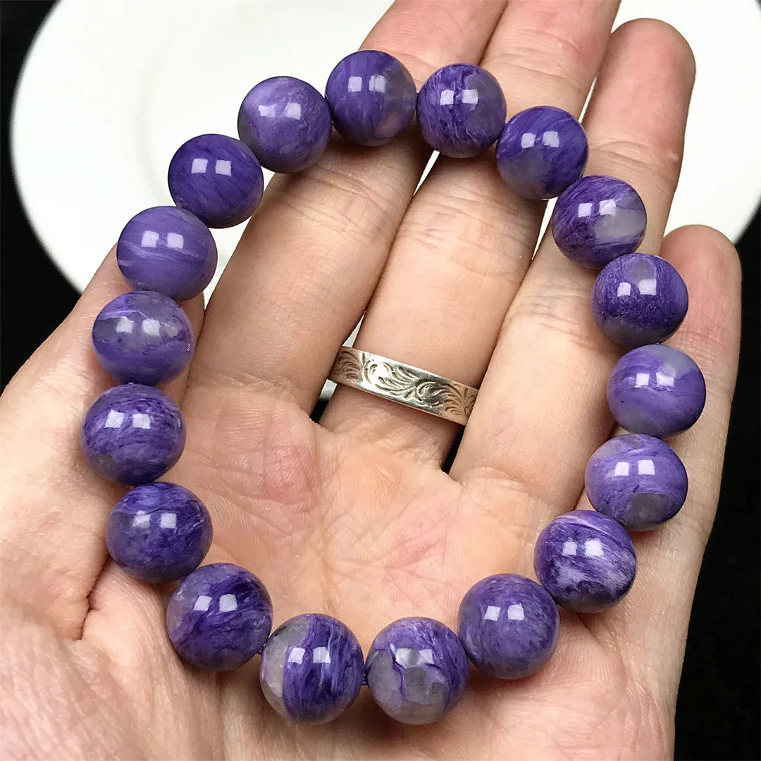 Natural Purple Charoite Bracelet – 11mm Crystal Beads for Women & Men