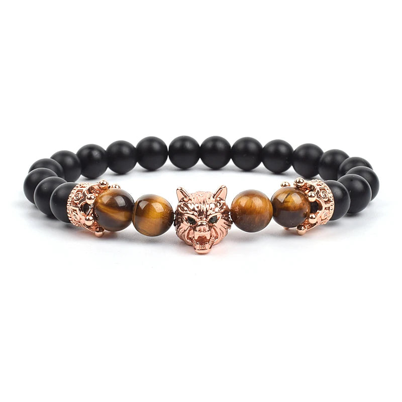 Bracelet Men Black Matte Agates Bead Vintage