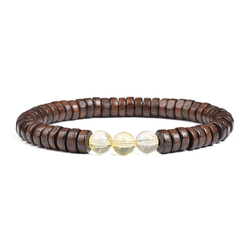 Cylindrical Wood Beads With Natural Stone Bracelet For Men