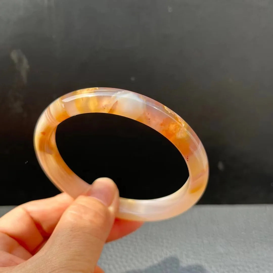 Natural Sakura Flower Agate Bracelet – Crystal Bangle for Women