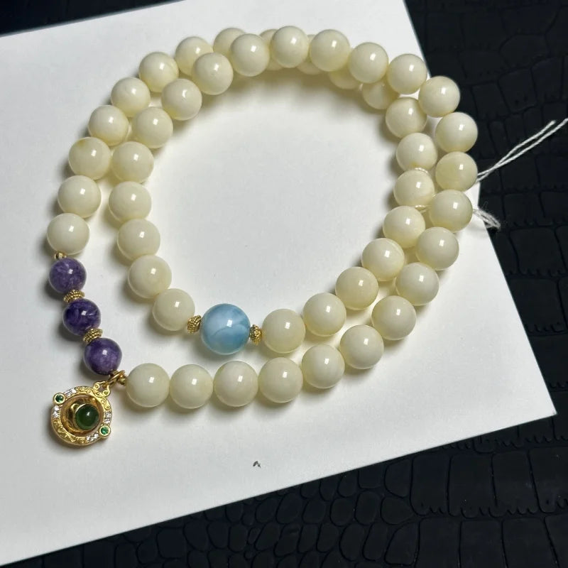 Natural Beeswax & White Honey Charoite Bracelet – Sea-Pattern Stone