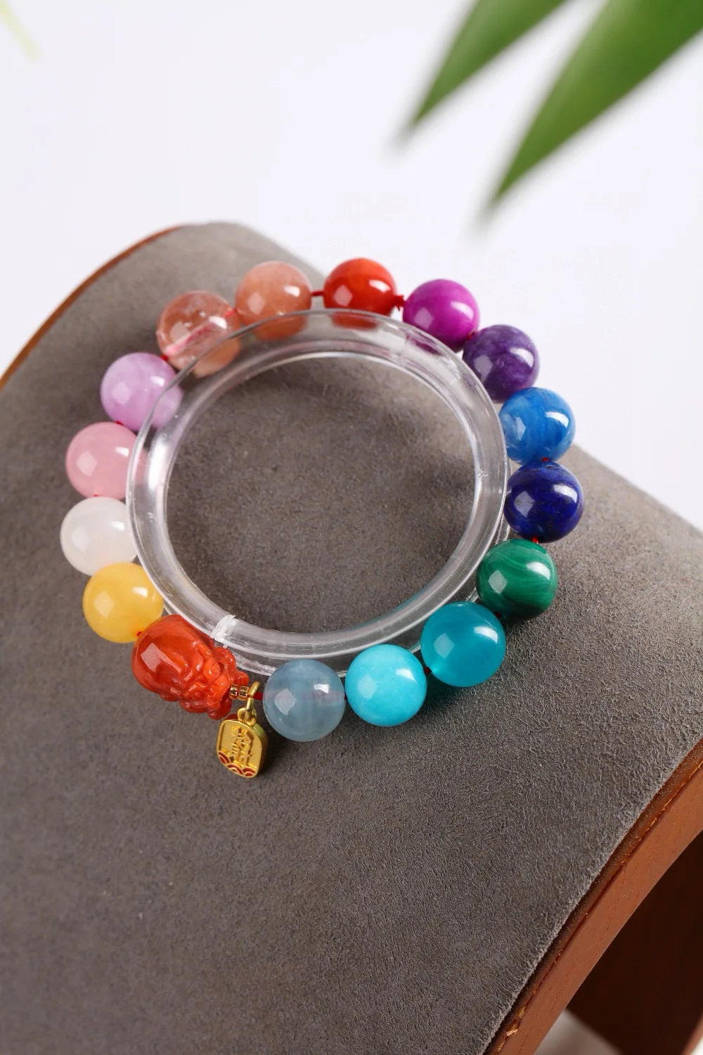 Natural Rainbow Mixed Stone Bracelet – 10mm Jade, Moonstone, Kyanite, Amber, Larimar & Charoite