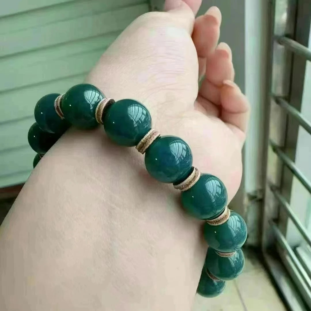 Natural Deep Green Jade Bracelet – 11mm Round Beads Pendant for Women