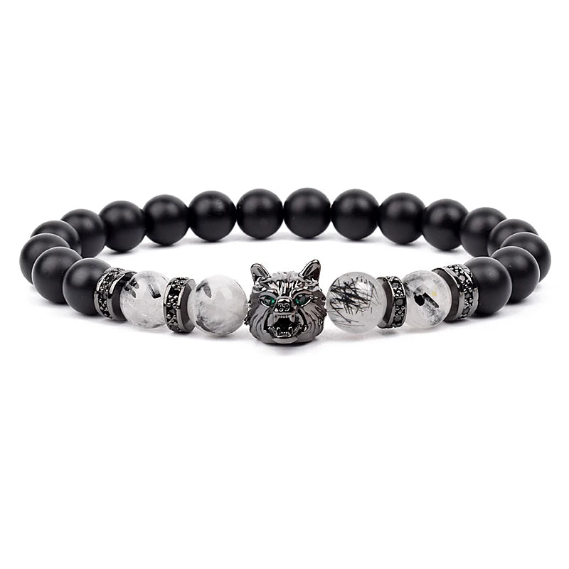 Bracelet Men Black Matte Agates Bead Vintage