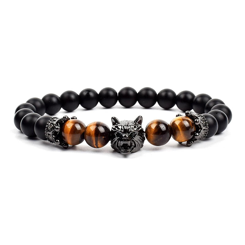 Bracelet Men Black Matte Agates Bead Vintage