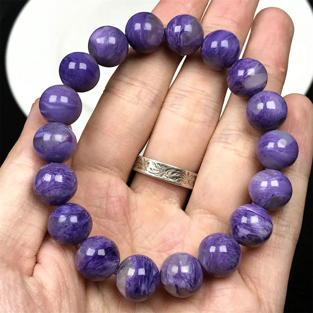 Natural Purple Charoite Bracelet – 11mm Crystal Beads for Women & Men