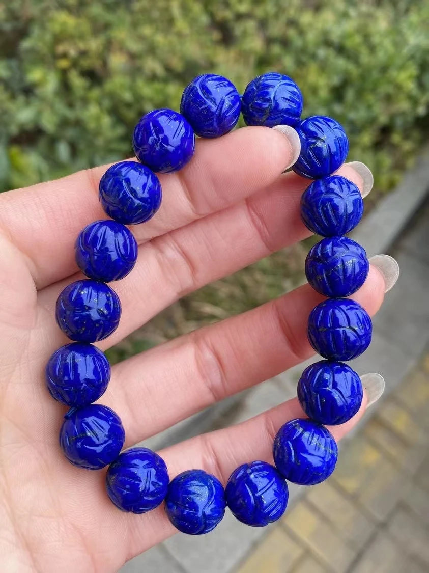 Natural Blue Lapis Lazuli Bracelet – 13.6mm Round Beads for Women & Men