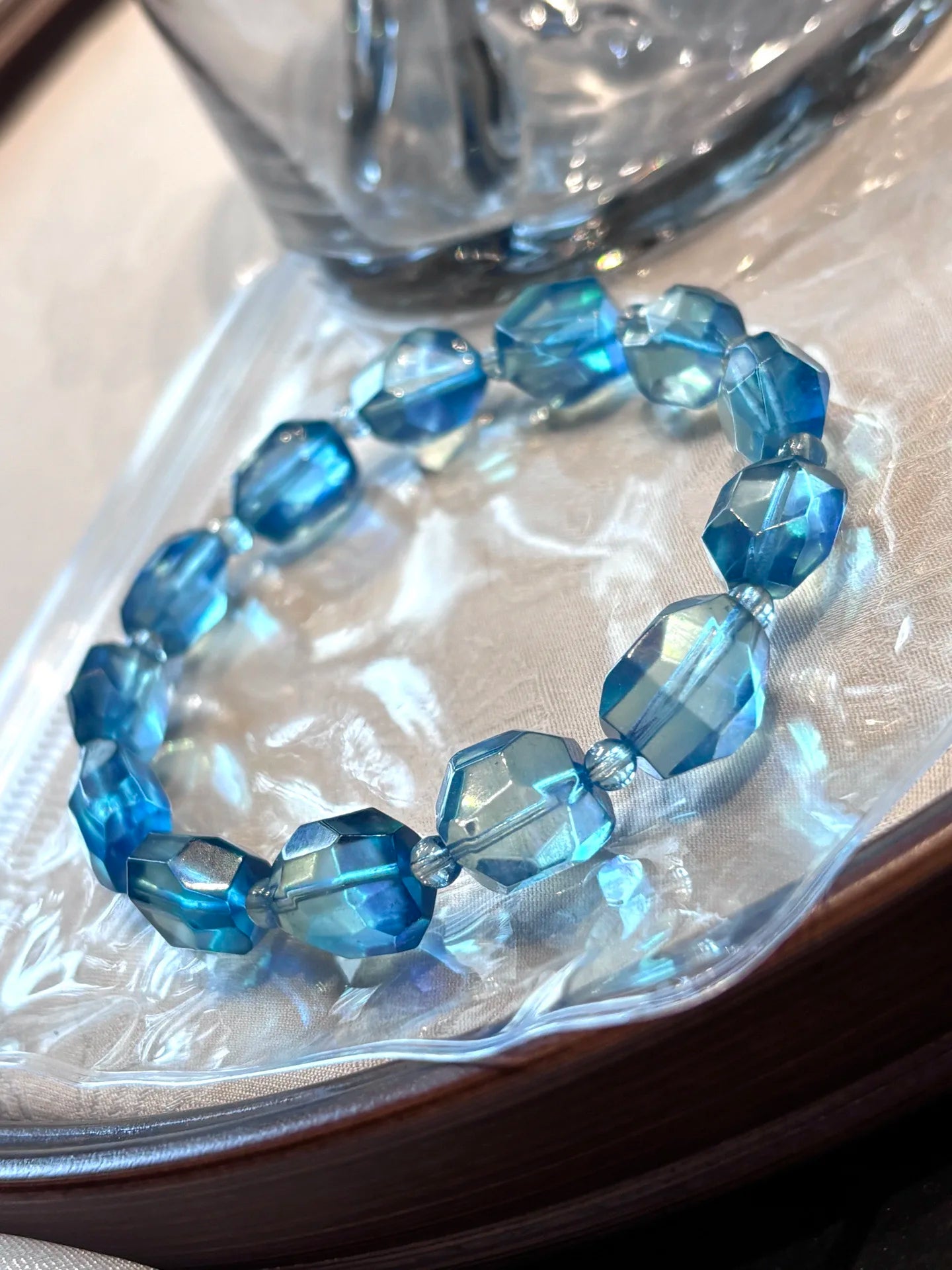 Deep Blue Aquamarine Bracelet – Natural Round Beads 10x13mm for Women & Men