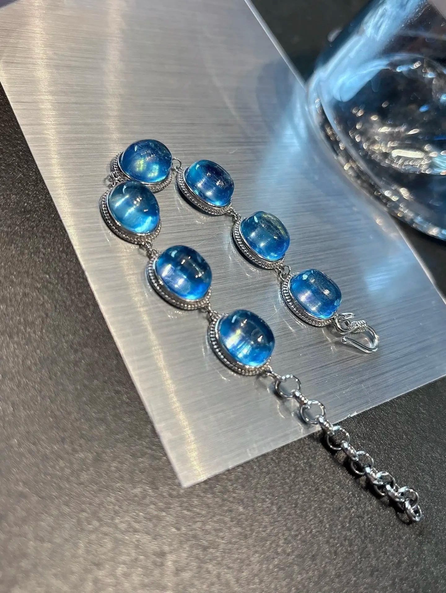 Blue Aquamarine Flower Beads Bracelet – Natural 14x13mm for Women & Men