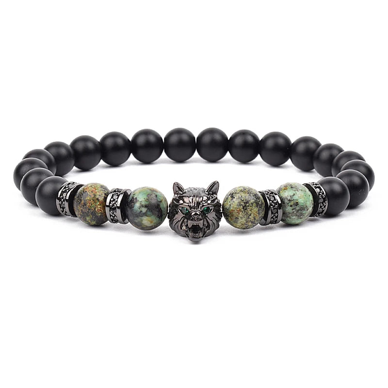 Bracelet Men Black Matte Agates Bead Vintage