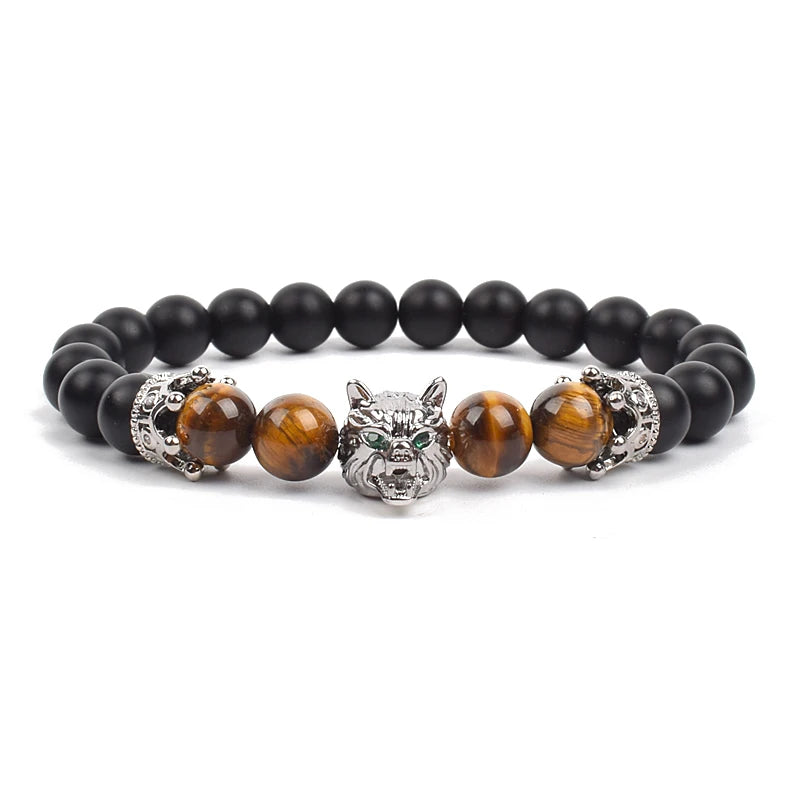 Bracelet Men Black Matte Agates Bead Vintage