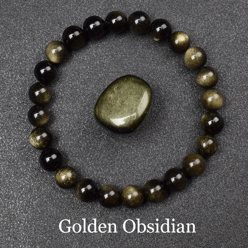 Natural Golden Obsidian Stone Beads Bracelet