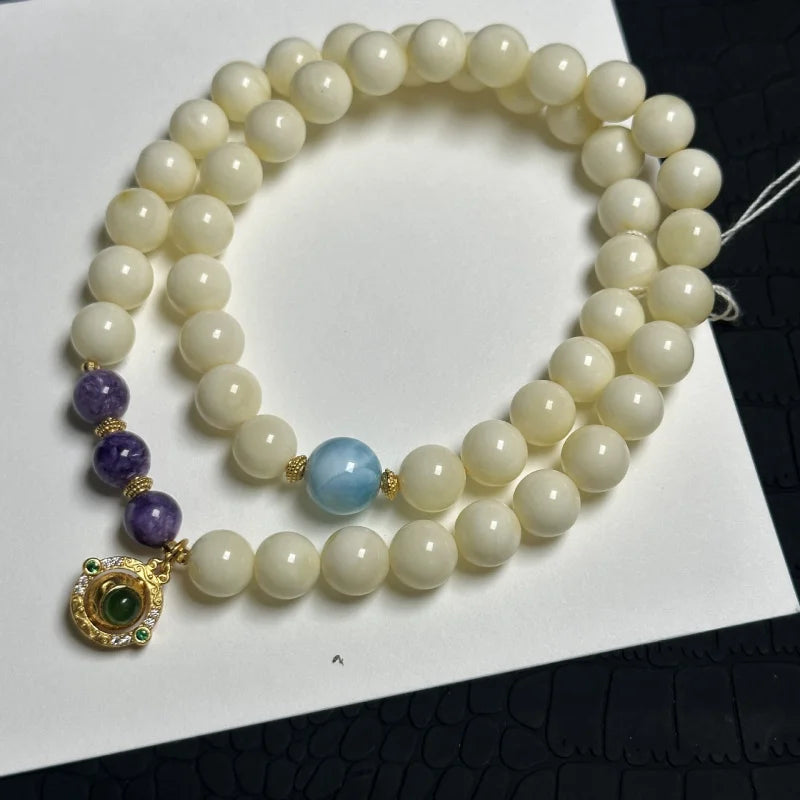 Natural Beeswax & White Honey Charoite Bracelet – Sea-Pattern Stone