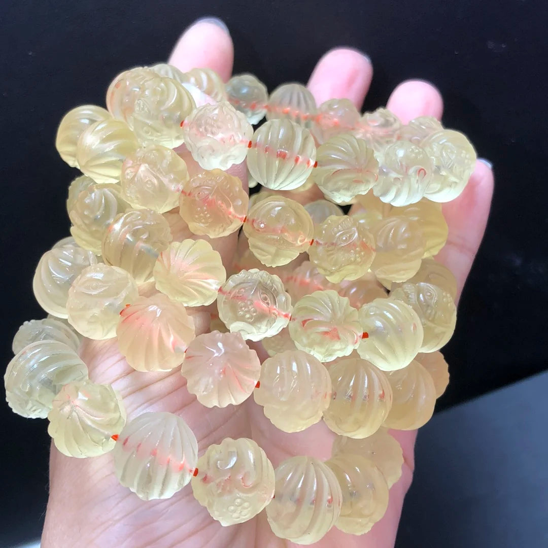 Natural Citrine Fox Bracelet – 13mm Nine-Tailed Fox Crystal Beads for Women