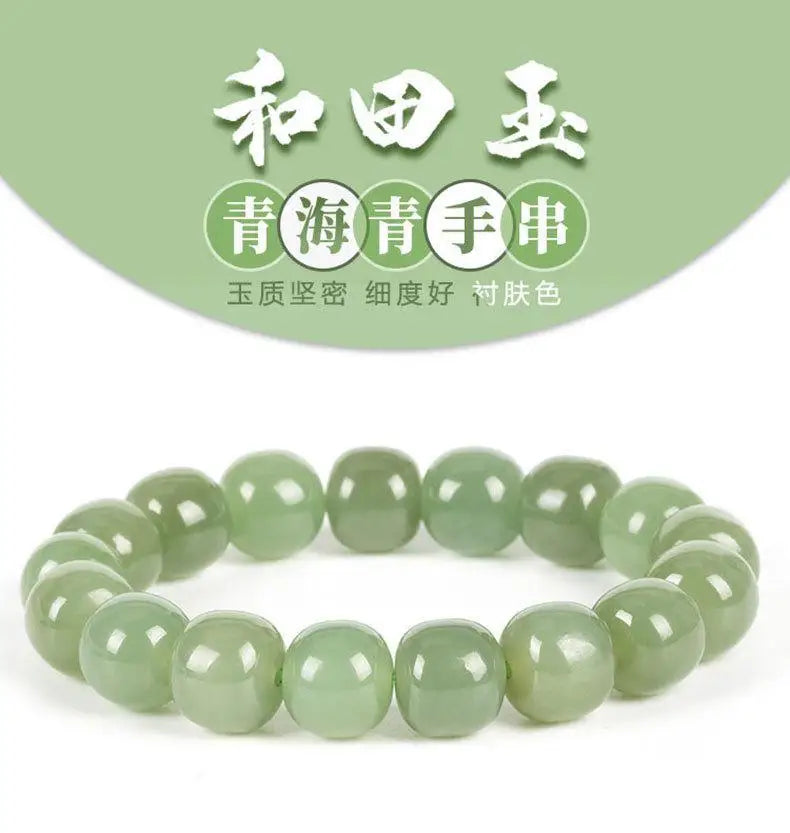 Natural Nephrite Green Jade Bracelet – Genuine Hetian Jade for Men & Women