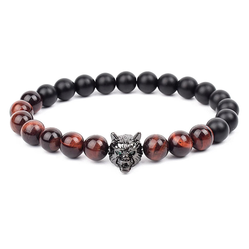 Bracelet Men Black Matte Agates Bead Vintage