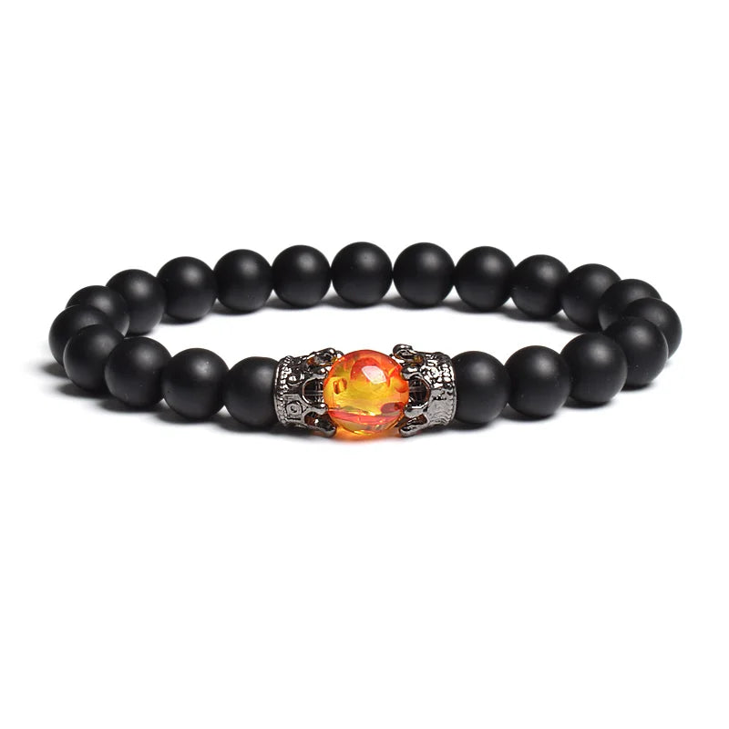 Black Lava Stone Crown Charm Tiger Eye Beads Bracelet