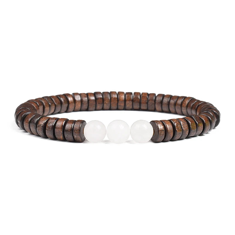 Cylindrical Wood Beads With Natural Stone Bracelet For Men