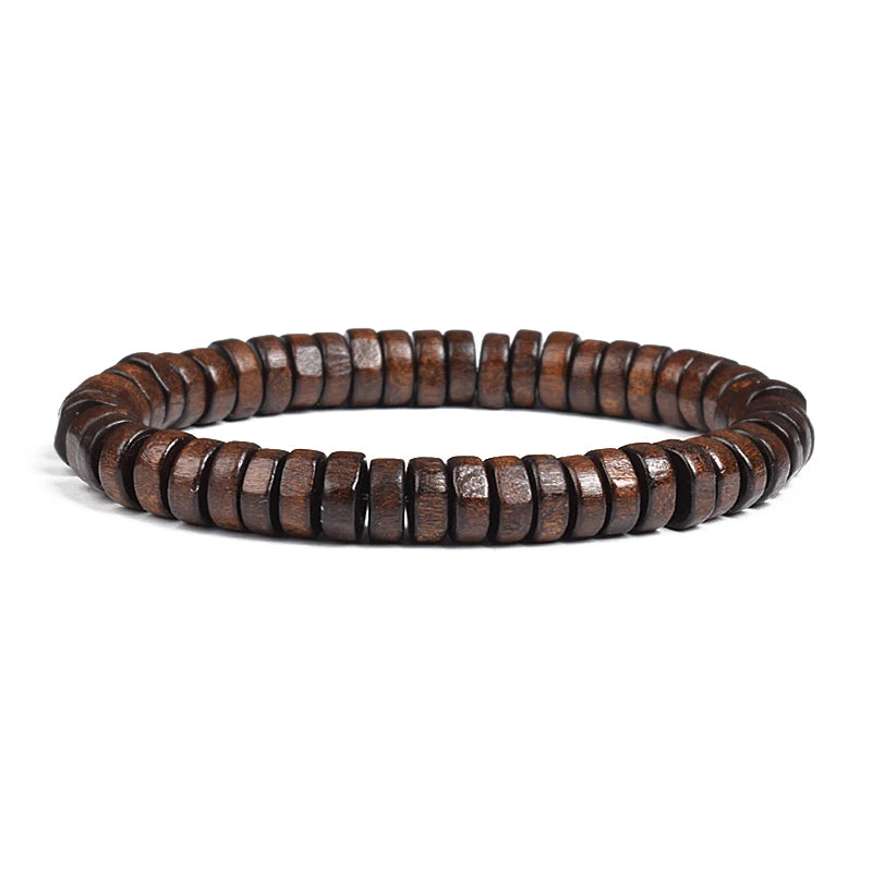 Cylindrical Wood Beads With Natural Stone Bracelet For Men