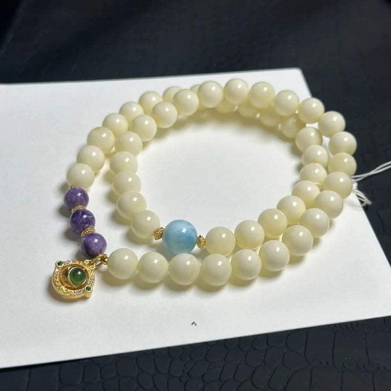 Natural Beeswax & White Honey Charoite Bracelet – Sea-Pattern Stone