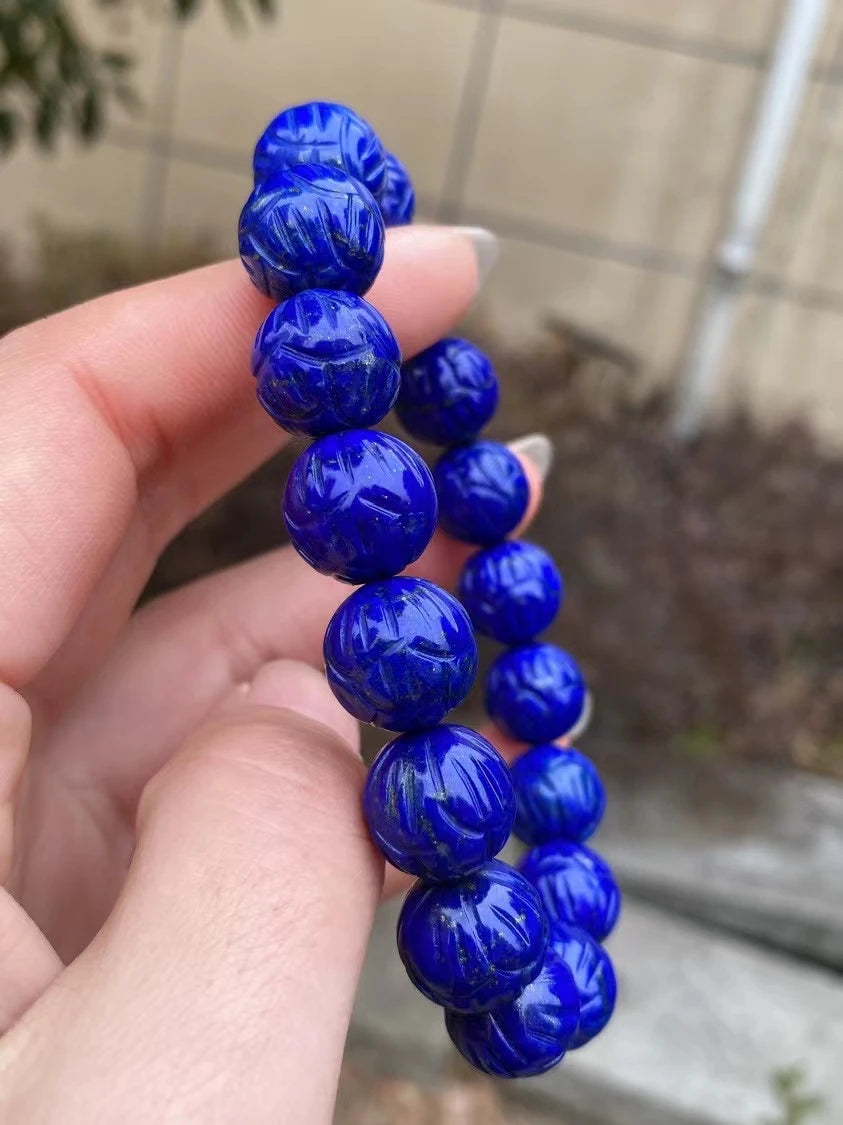 Natural Blue Lapis Lazuli Bracelet – 13.6mm Round Beads for Women & Men
