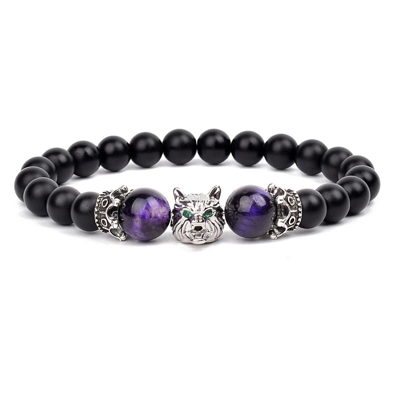 Bracelet Men Black Matte Agates Bead Vintage