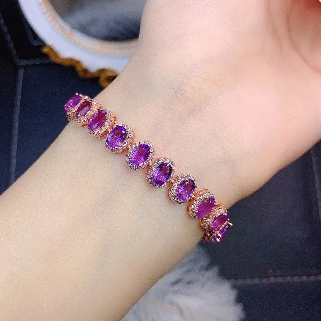 Natural Amethyst Bracelet – 925 Sterling Silver Luxury Jewelry for Women (4×5mm)