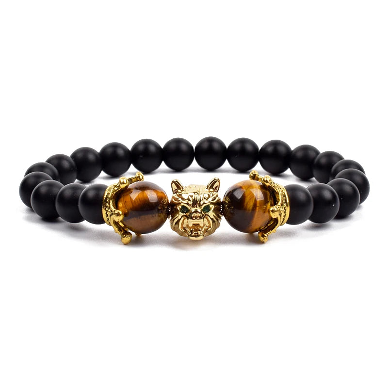 Bracelet Men Black Matte Agates Bead Vintage