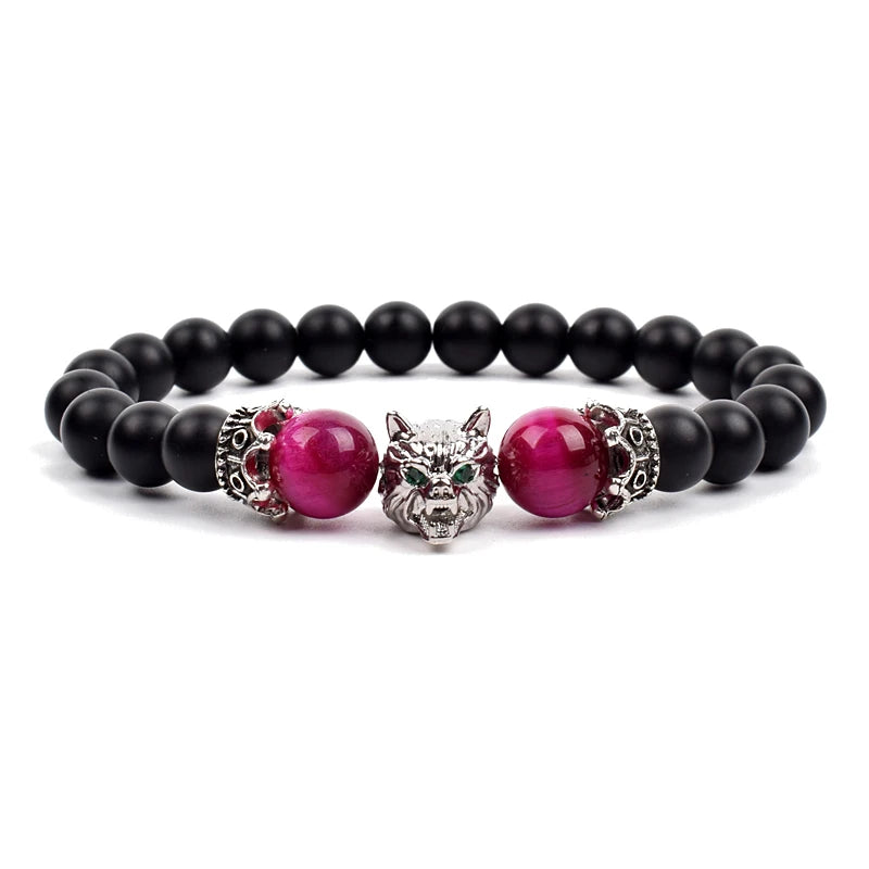 Bracelet Men Black Matte Agates Bead Vintage