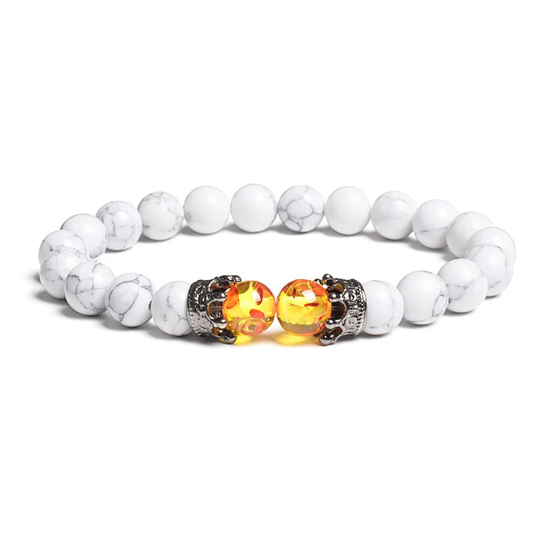 Black Lava Stone Crown Charm Tiger Eye Beads Bracelet