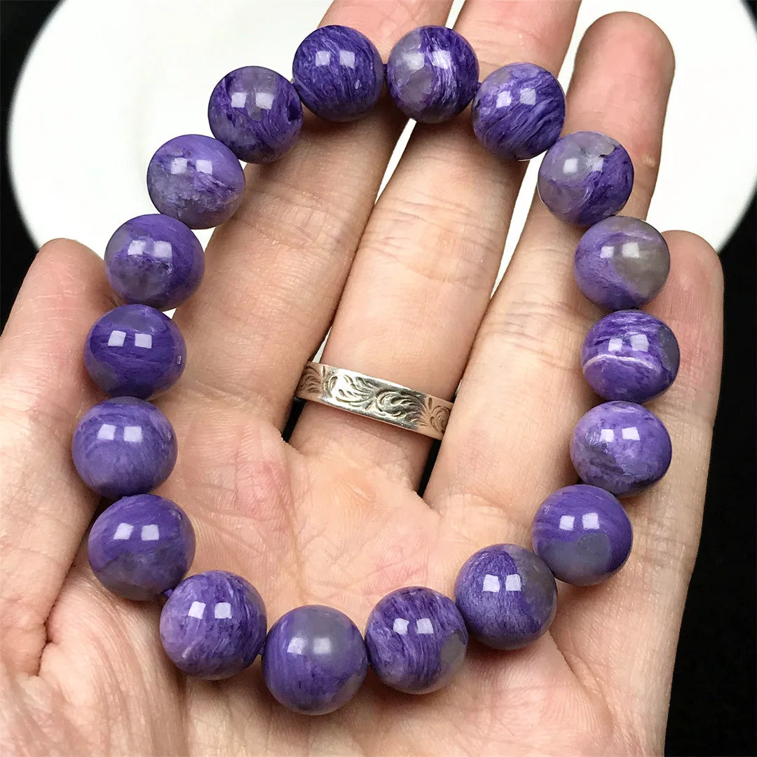 Natural Purple Charoite Bracelet – 11mm Crystal Beads for Women & Men