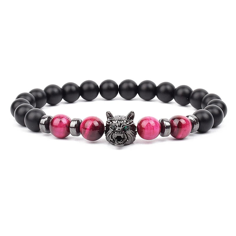 Bracelet Men Black Matte Agates Bead Vintage