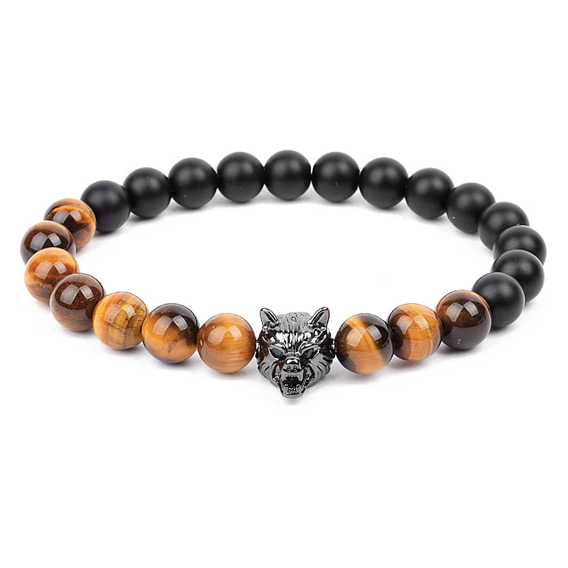 Bracelet Men Black Matte Agates Bead Vintage