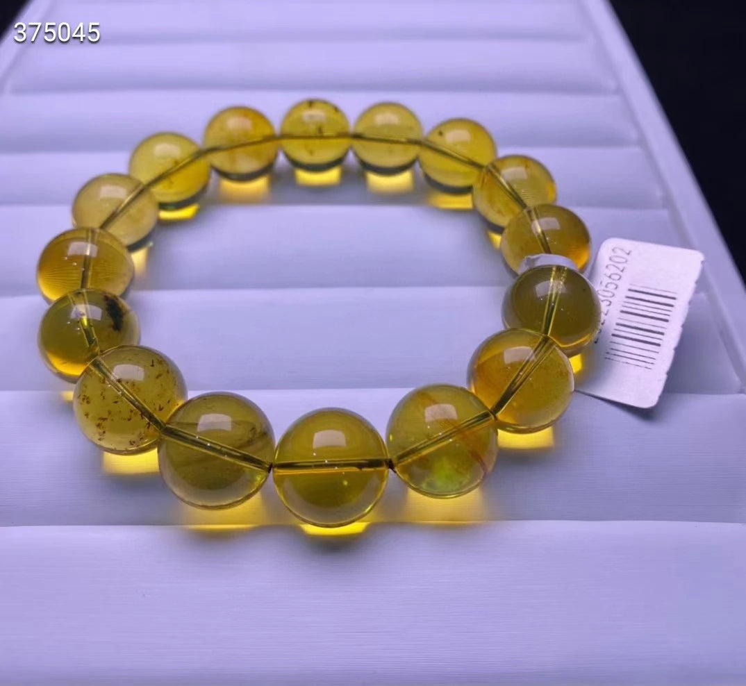 Natural Blue Amber Bracelet – Clear Round Beads 13.5mm for Women & Men