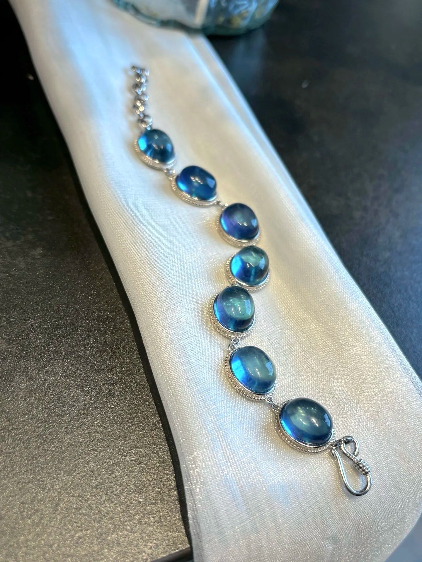 Blue Aquamarine Flower Beads Bracelet – Natural 14x13mm for Women & Men