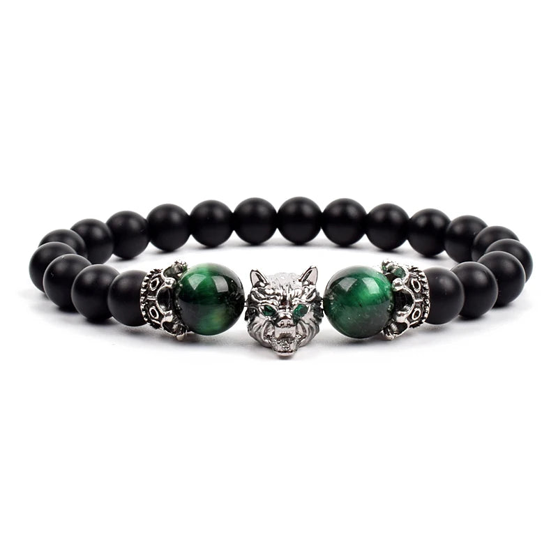 Bracelet Men Black Matte Agates Bead Vintage