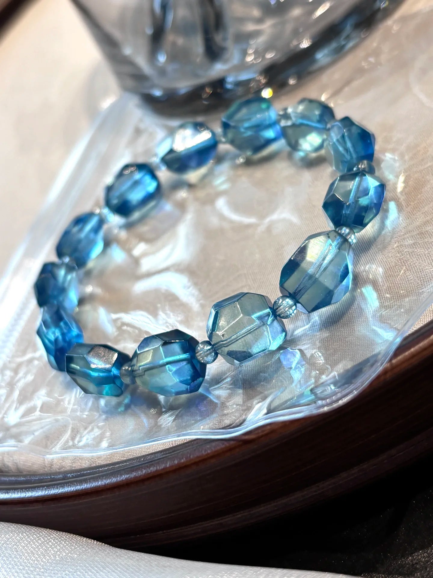 Deep Blue Aquamarine Bracelet – Natural Round Beads 10x13mm for Women & Men