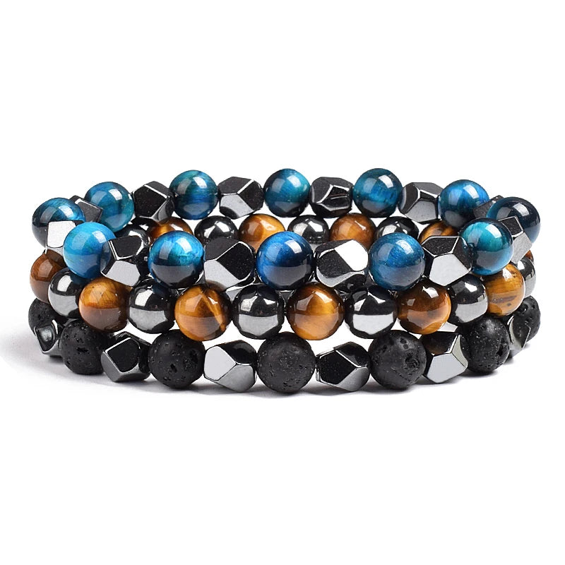 Fashion Men Bracelet Hematite Tiger Eye Stone