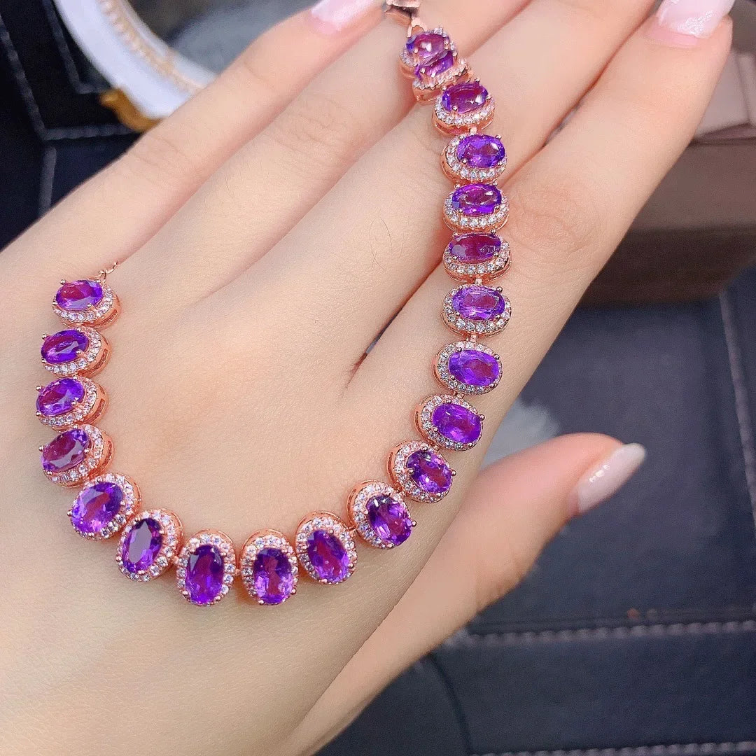 Natural Amethyst Bracelet – 925 Sterling Silver Luxury Jewelry for Women (4×5mm)