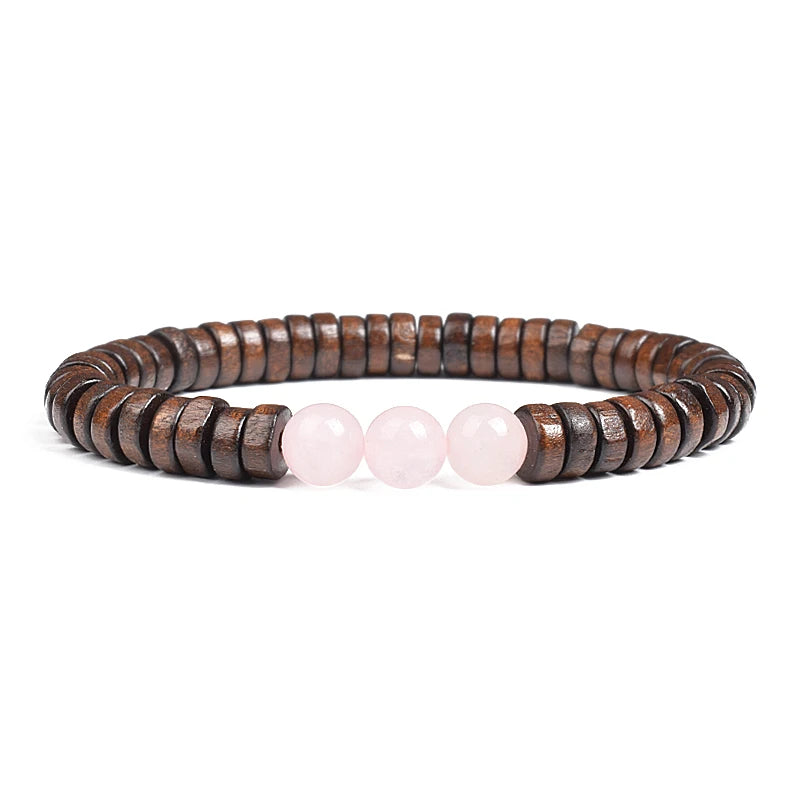 Cylindrical Wood Beads With Natural Stone Bracelet For Men