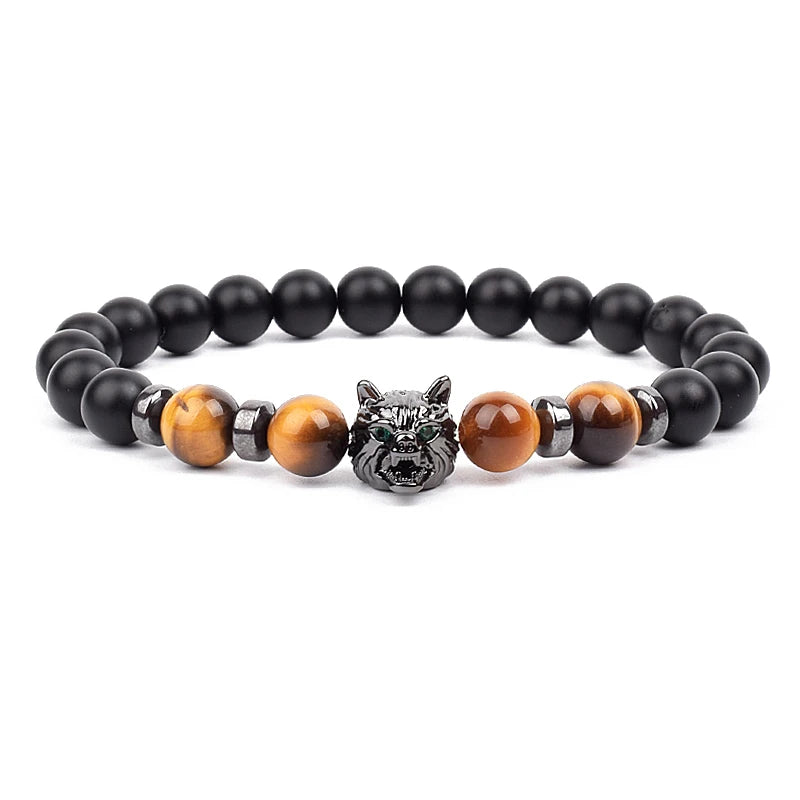 Bracelet Men Black Matte Agates Bead Vintage