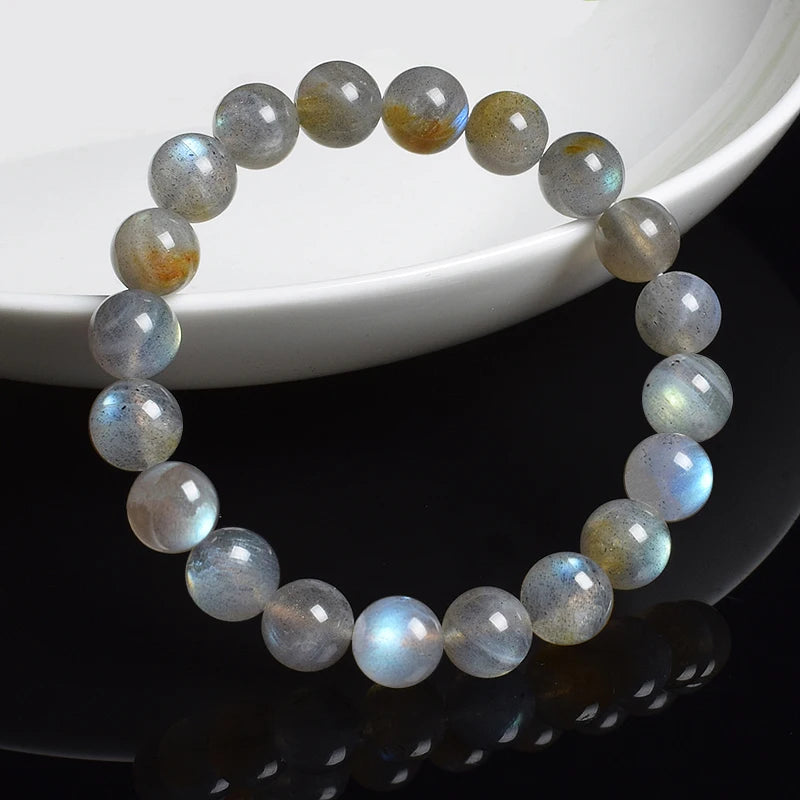 Natural Grey Labradorite Bracelets Flash Smooth