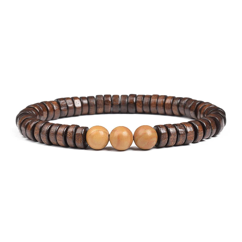 Cylindrical Wood Beads With Natural Stone Bracelet For Men
