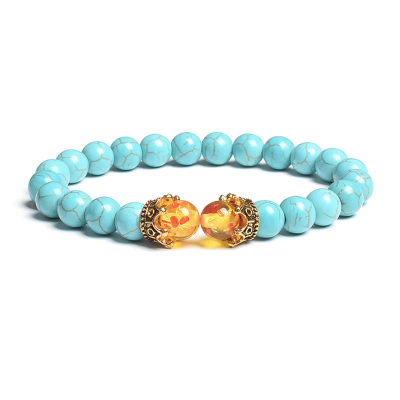 Black Lava Stone Crown Charm Tiger Eye Beads Bracelet