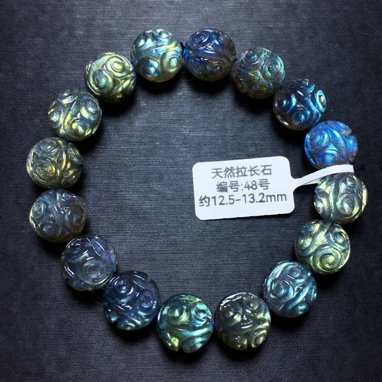 Natural Colorful Labradorite Bracelet – 9–12mm Beads for Women & Men