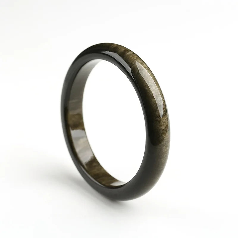 Natural Obsidian Bracelet – Cat’s Eye Golden Sheen Stone Bangle for Unisex