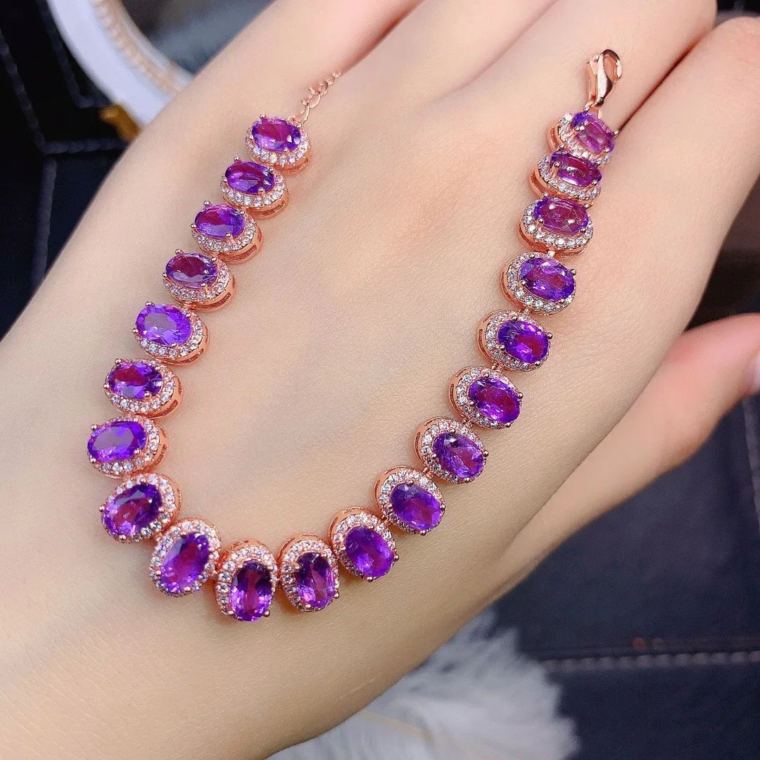 Natural Amethyst Bracelet – 925 Sterling Silver Luxury Jewelry for Women (4×5mm)