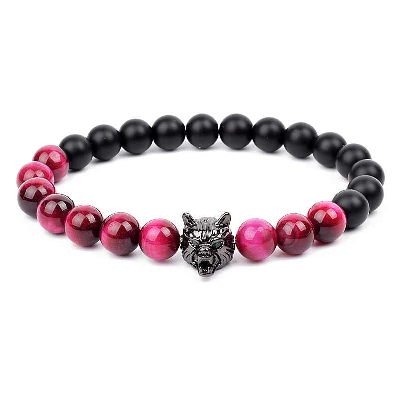 Bracelet Men Black Matte Agates Bead Vintage